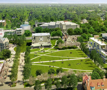 Aerial shot of campus rendering for campus projects