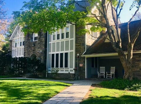 path to hogan hall on a bright spring day.