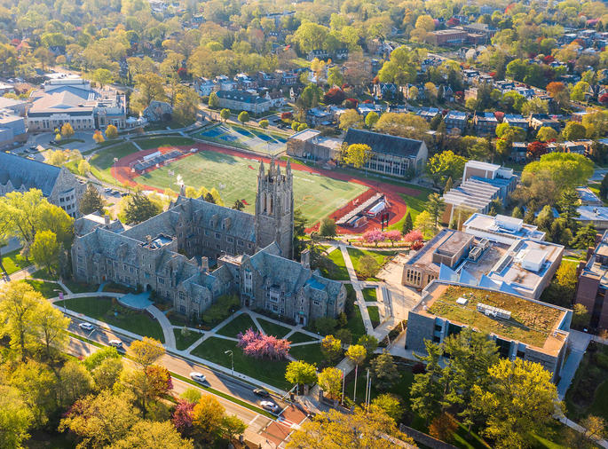 Aerial view of the Saint Joseph's University campus.