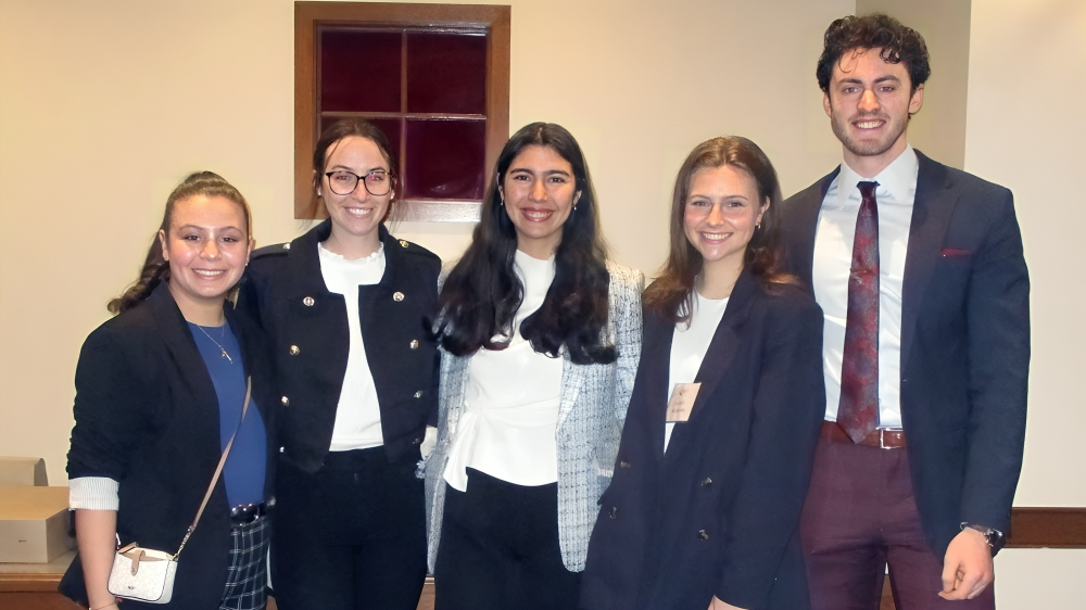 Nicolette Miranda, BSBA '27, Nora Haggerty, BSBA '24, Giselle Kaderabek, BSBA '26, Lauren Buonomo, BS ’24, Ben Funk, BSBA '24, at the 2024 AMA Regional Conference hosted at Saint Joseph's University.