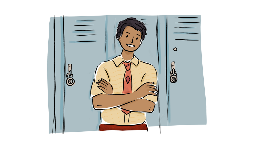 Student in front of lockers