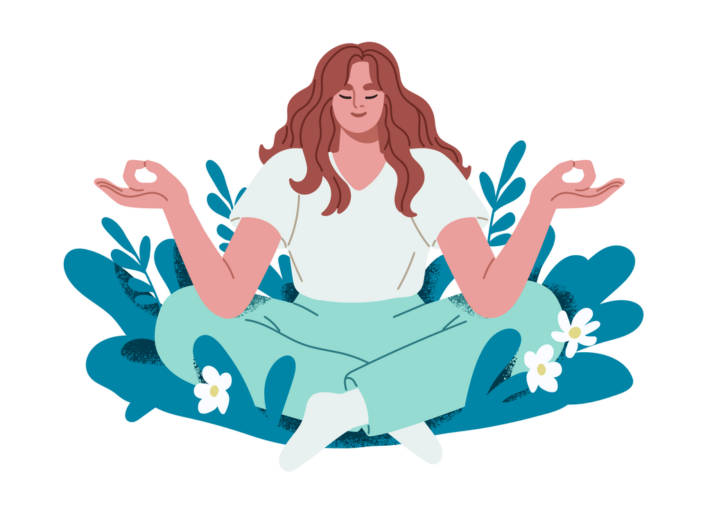Woman Meditating in flowers