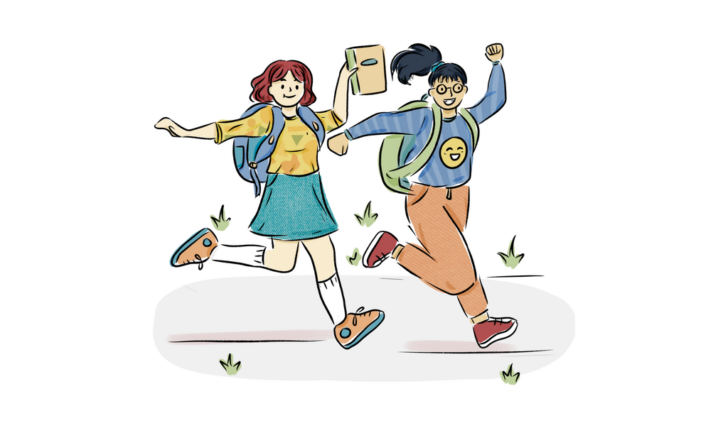 happy students running together