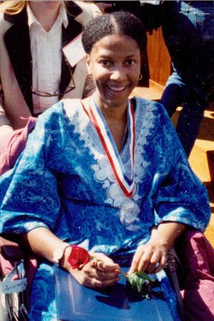 Sister Thea Bowman seated in a wheelchair 