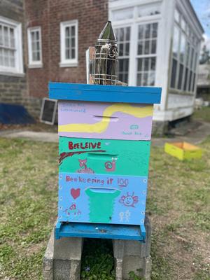 Saint Joseph's new bee hive, painted by the student-participants in Ciraulo's study