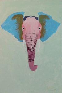 pink and blue painting of elephant head
