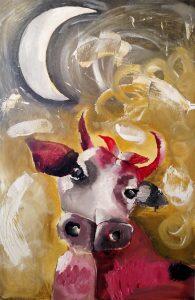 painting of cow and moon