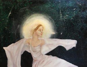 painting of female with halo