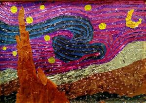 painting of "A Starry Night" made out of cigarettes