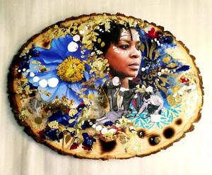 mixed media collage including African-American woman