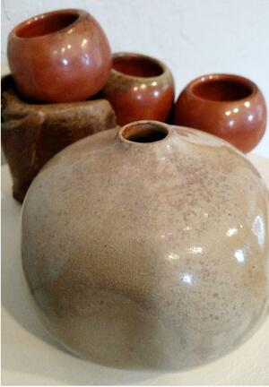 ceramic teacups and pot