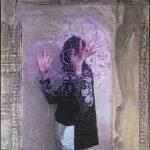 photograph of man with hands pressed against transparent wall