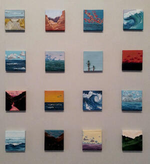 sixteen painting in exhibit space