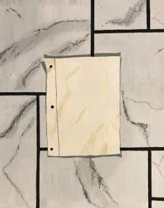 drawing of piece of paper on tile
