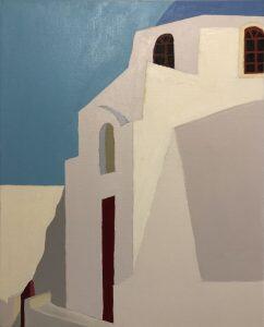 drawing of adobe building in shadows