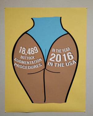 painting with text about buttock augmentation procedures