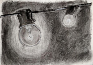 drawing of bulb lightbulbs on a wire