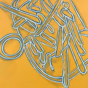 neon french fries against yellow background