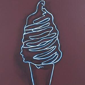 neon ice cream cone on maroon background