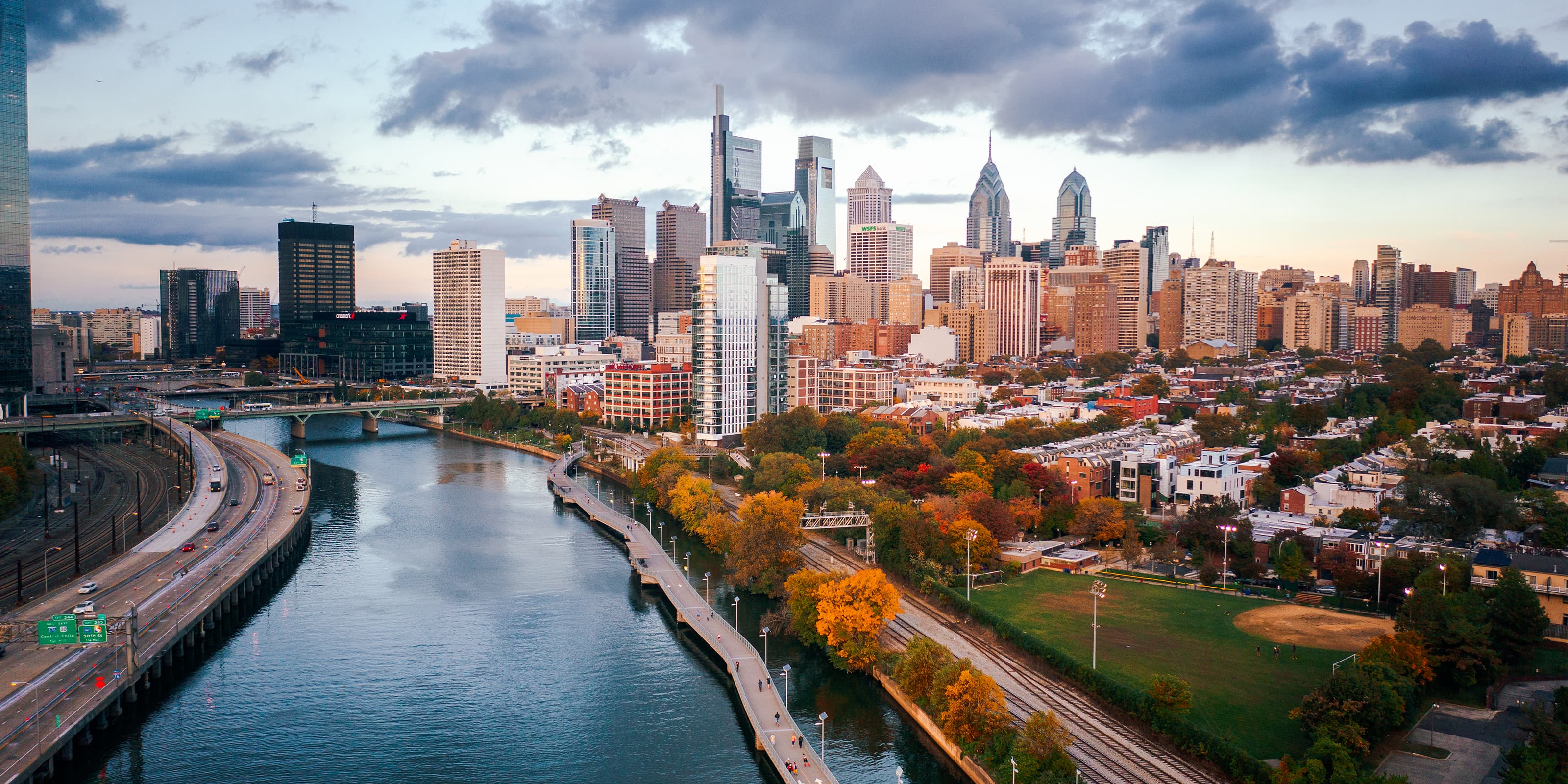Aerial shot of Philly skyline