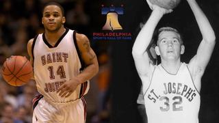 Former SJU men's basketball players in uniform for hall of fame induction